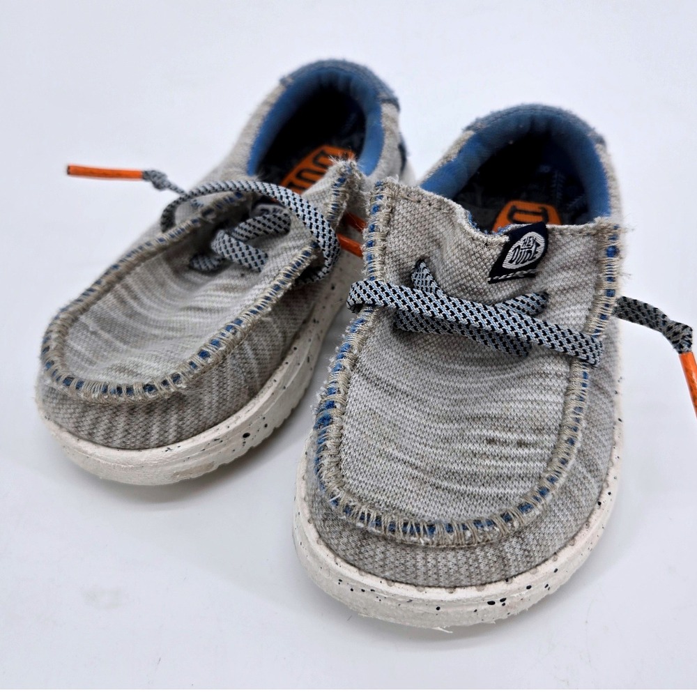 Hey Dude Wally Toddler Jersey Light Grey Blue Slip‎ On Loafer Shoes Size TD5